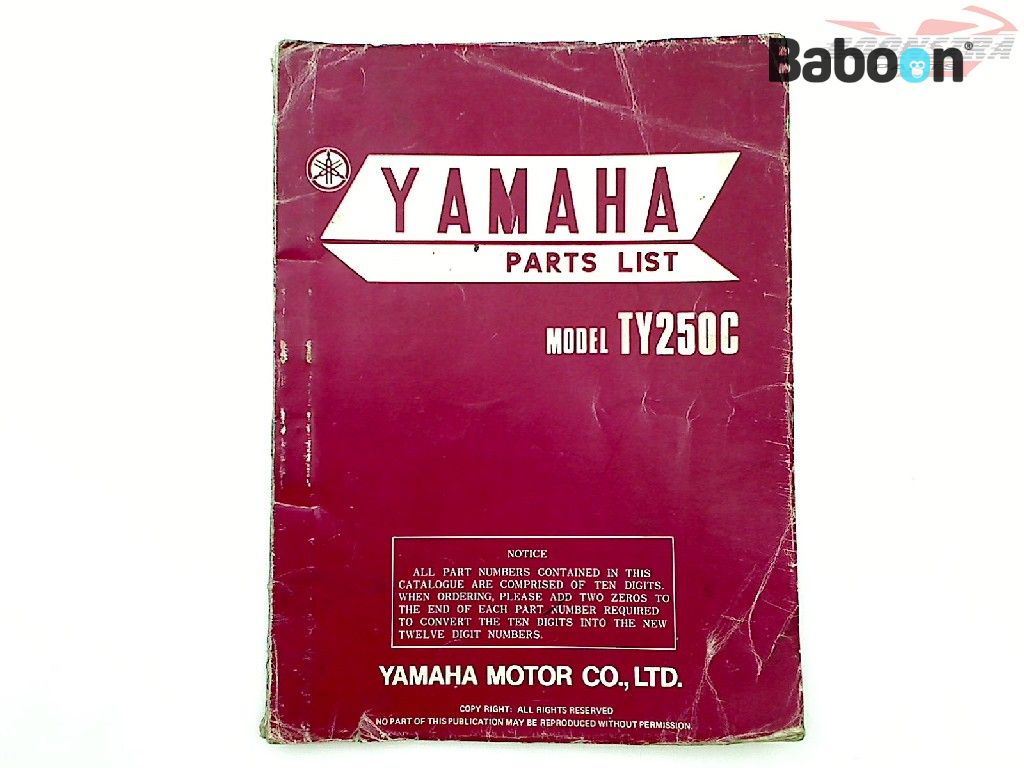 Yamaha TY 250 C 1975 Boek / Parts list
