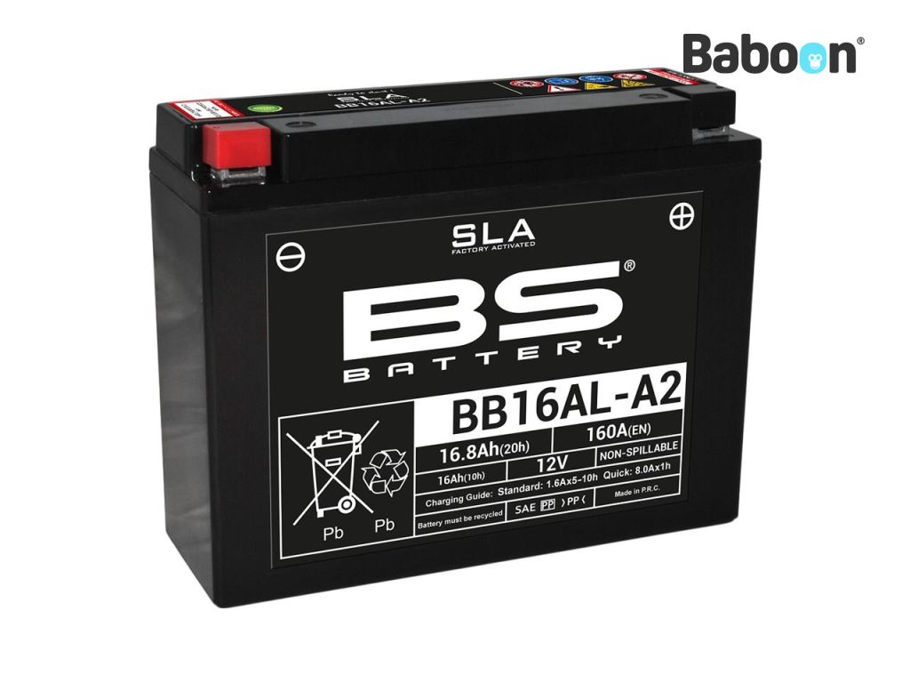 Bateria BS Accu AGM BB16AL-A2 (YB16AL-A2) SLA sem manutenção ativado de fábrica