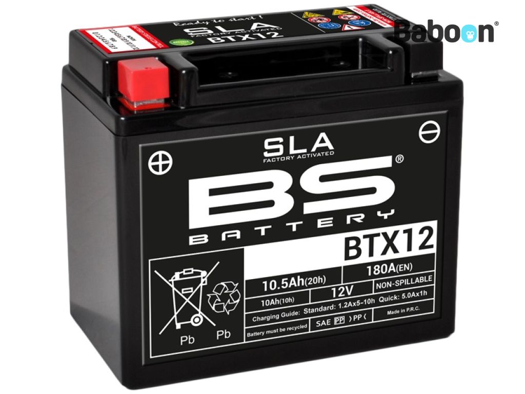 BS Battery Accu AGM BTX12 (YTX12) SLA Underhållsfri fabriksaktiverad