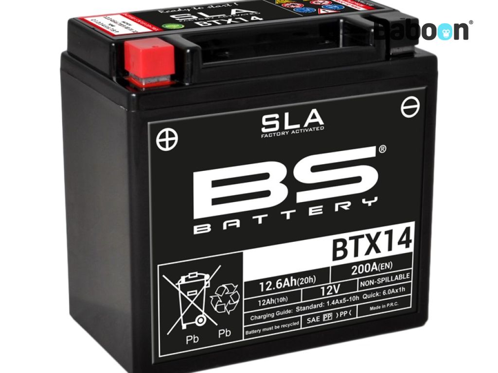 BS Battery Accu AGM BTX14 (YTX14) SLA Underhållsfri fabriksaktiverad