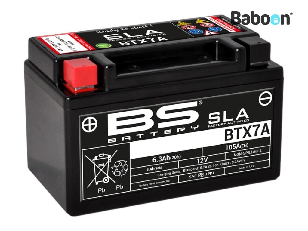 BS Battery Accu AGM BTX7A (YTX7A) SLA Onderhoudsvrij fabriek geactiveerd 