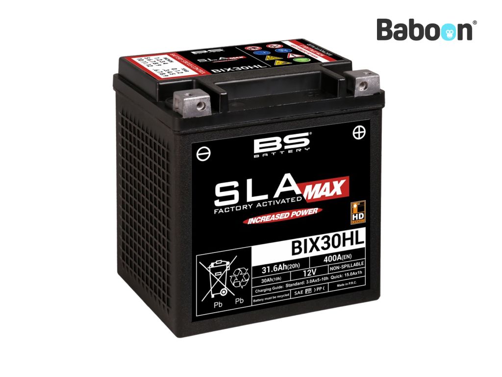 BS Battery Accu AGM BIX30HL (YIX30L) SLA Max Onderhoudsvrij fabriek geactiveerd 