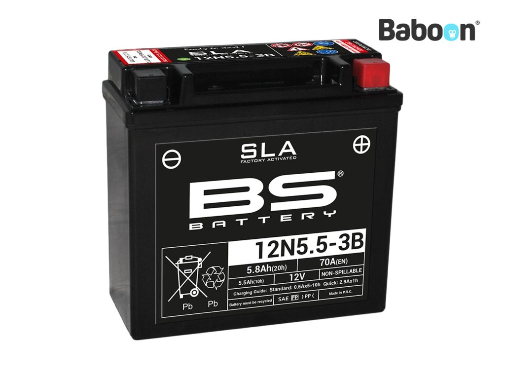 BS Batería Accu AGM 12N5.5-3B SLA Sin mantenimiento activado de fábrica