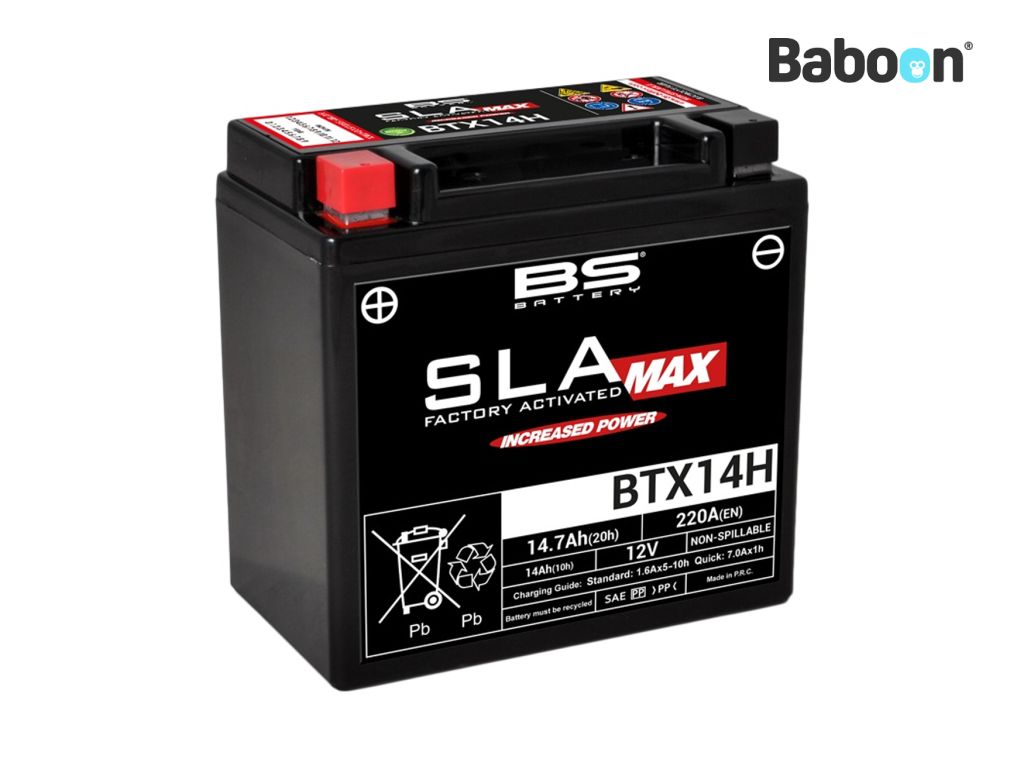 BS Batería Accu AGM BTX14H (YTX14H) SLA Max Sin mantenimiento activado de fábrica