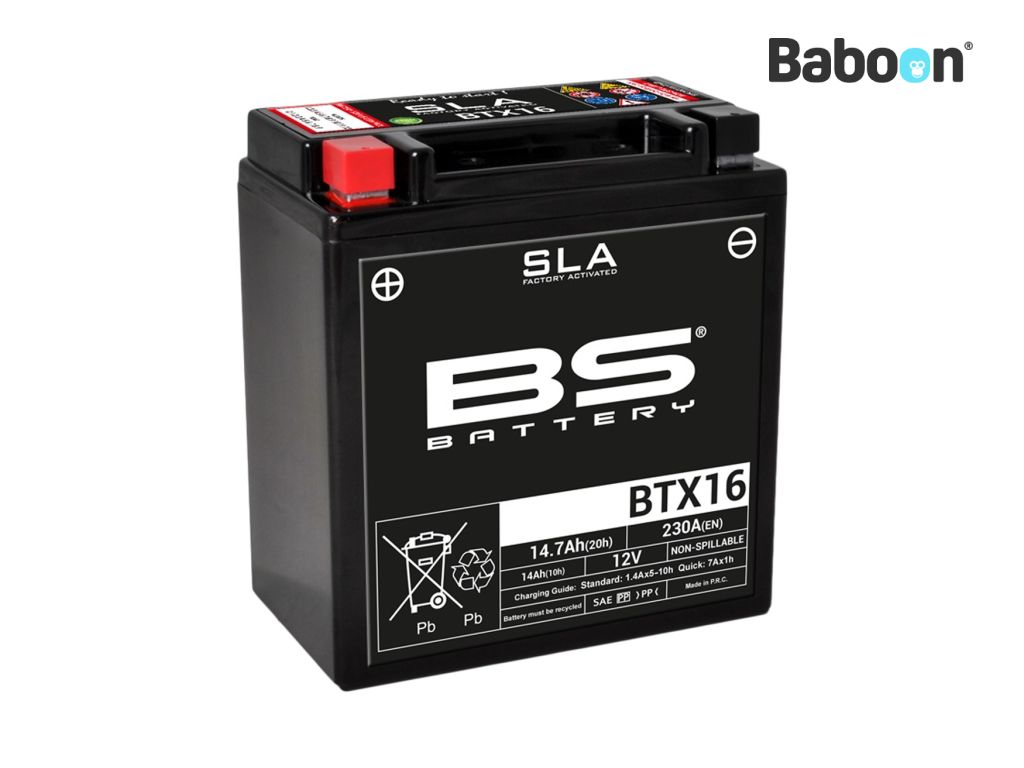 BS Batterie Akku AGM BTX16 (YTX16) SLA Wartungsfrei werkseitig aktiviert