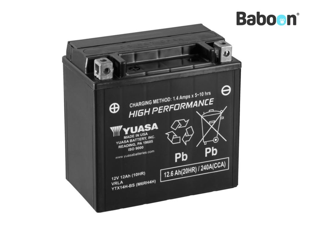 YUASA YTX14H-BS Battery Maintenance Free Delivered with Acid Pack