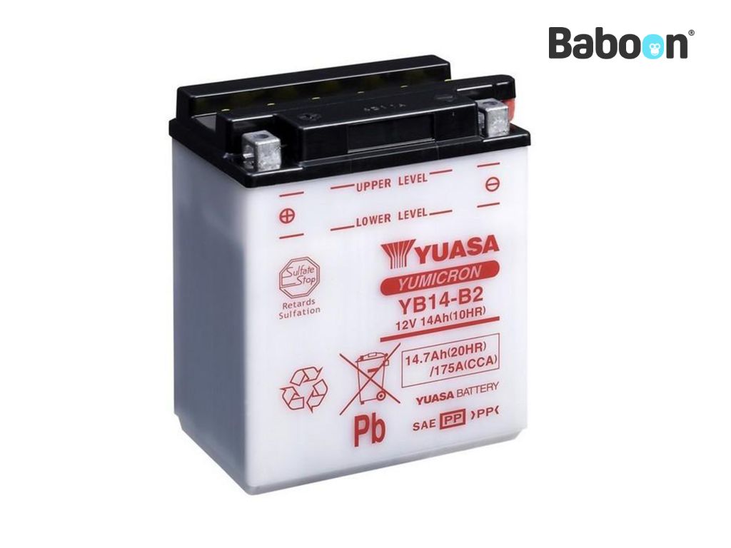Yuasa Batería Convencional YB14-B2 sin paquete de ácido de batería