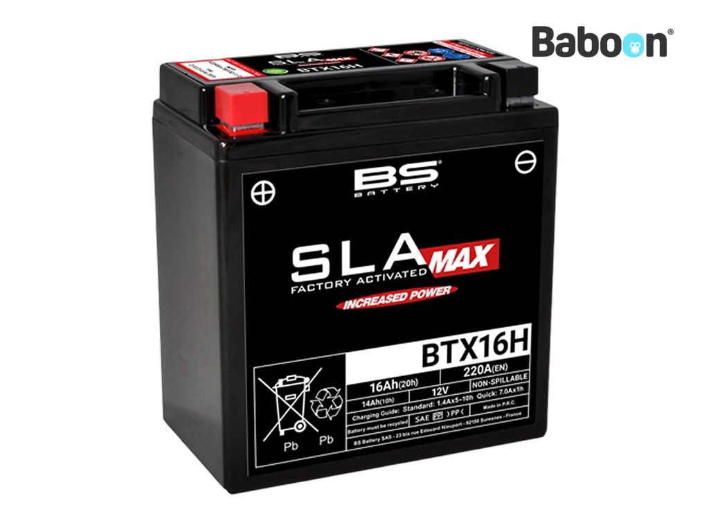 BS Battery Batteri AGM BTX16H (YTX16) SLA Max Vedlikeholdsfri Fabrikkaktivert