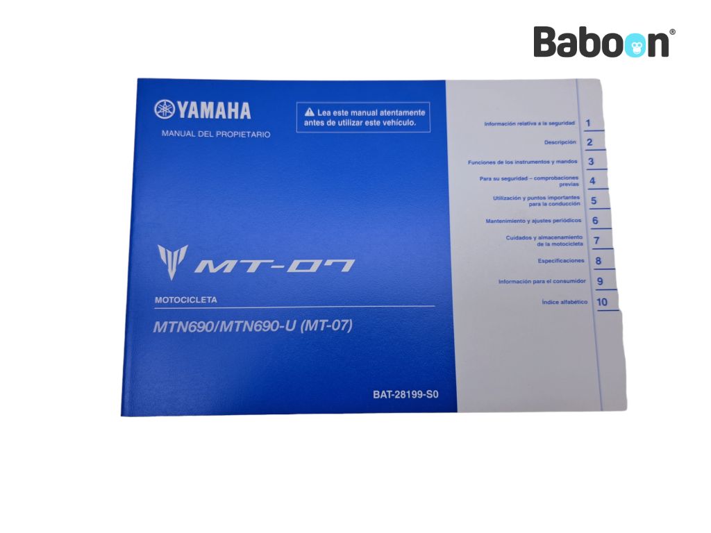 Yamaha MT 07 2021 (MT07 MT-07 FZ-07 RM341) Libretto istruzioni Spanish (BAT-28199-S0)