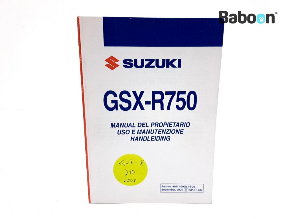 Suzuki GSX R 750 2004-2005 (GSXR750 K4/K5) Manuales de intrucciones Spanish, Italian, Dutch (99011-30G51-SDE)