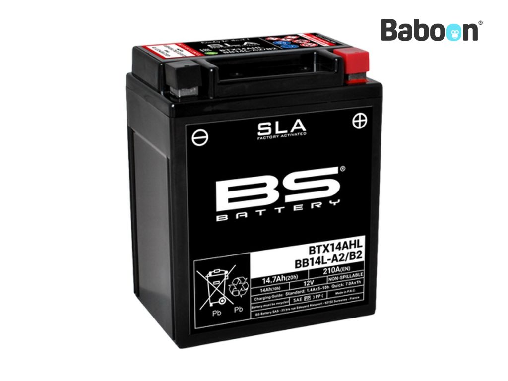 BS Battery Accu AGM BB14L-A2 (YB14L-A2) SLA Underhållsfri fabriksaktiverad