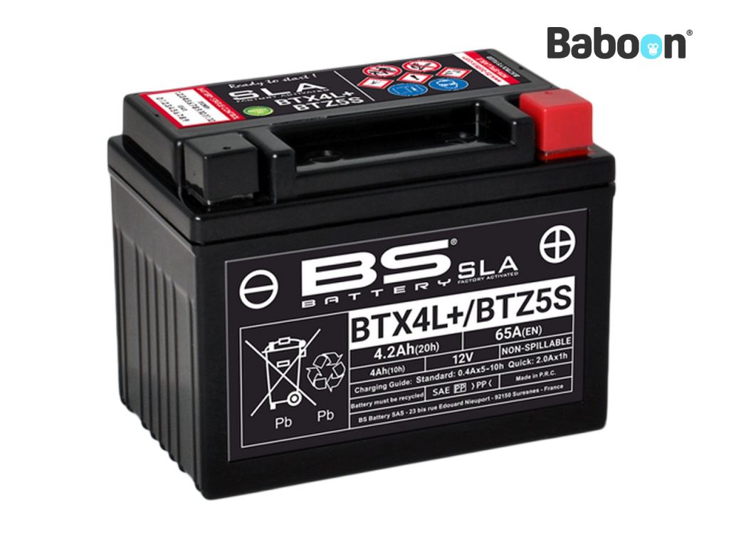 BS Battery Accu AGM BTX4L+/ BTZ5S (YTX4L/ YTZ5S) SLA Onderhoudsvrij fabriek geactiveerd 